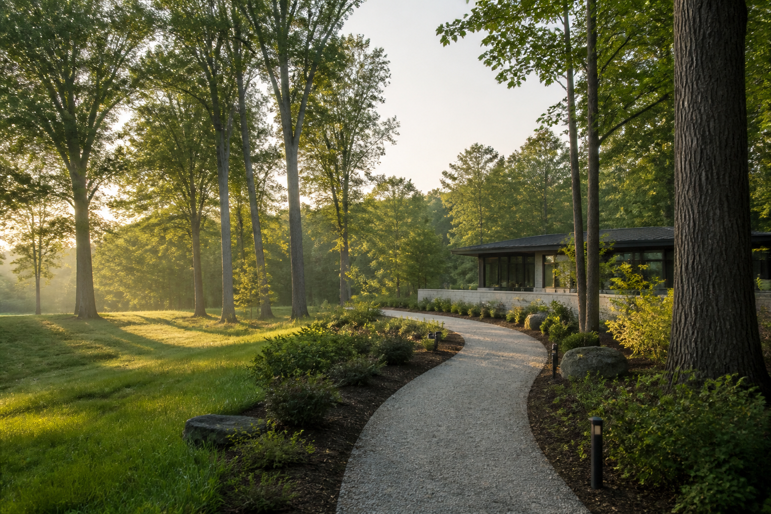 A quiet wooded retreat setting used as a symbolic image for privacy and recovery planning